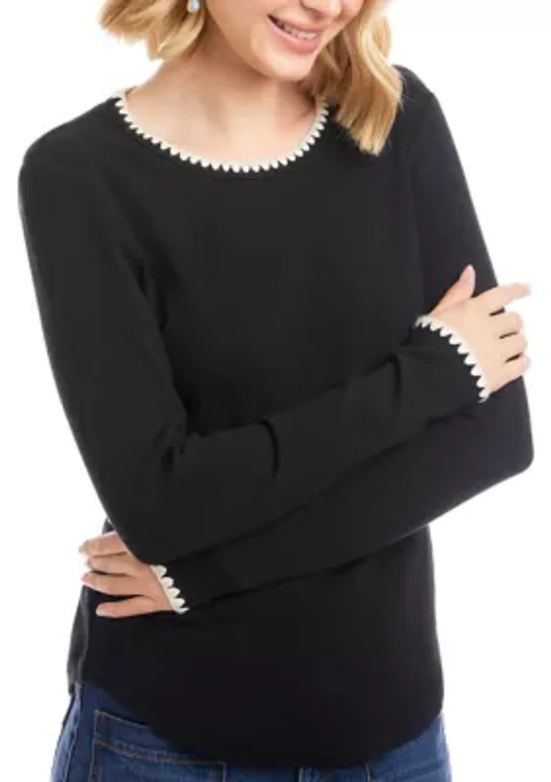 Women's Long Sleeve Edge Stitch Crew Neck Top