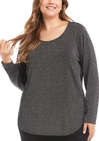 Plus Metallic Knit Shirttail Top