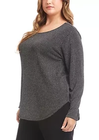 Plus Metallic Knit Shirttail Top