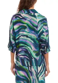 Women's 3/4 Lantern Sleeve Button-Front Print Top