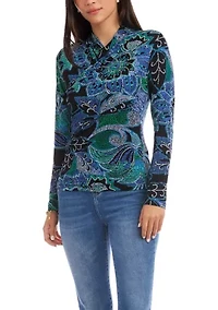 Women's Long Sleeve Drape Front Crossover Top