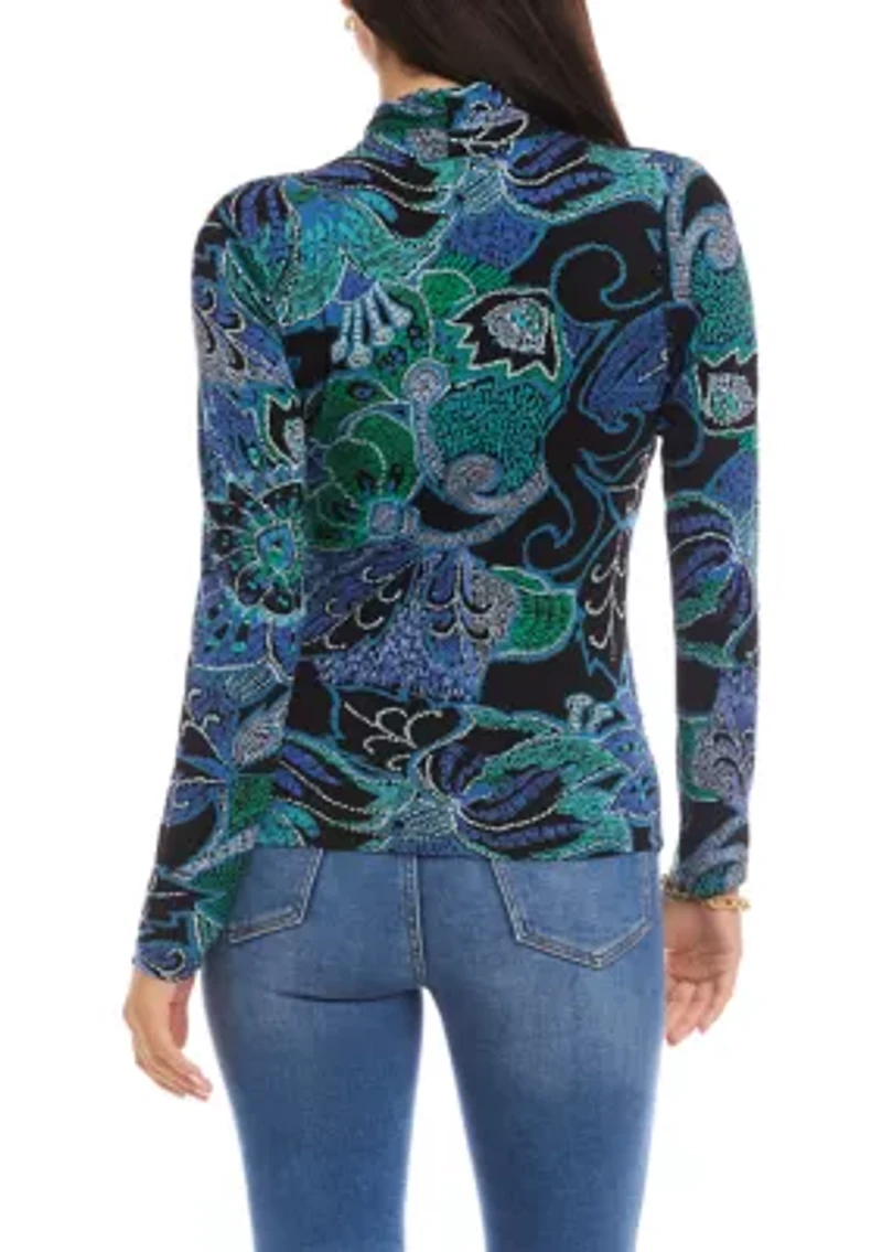 Women's Long Sleeve Drape Front Crossover Top