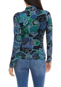 Women's Long Sleeve Drape Front Crossover Top