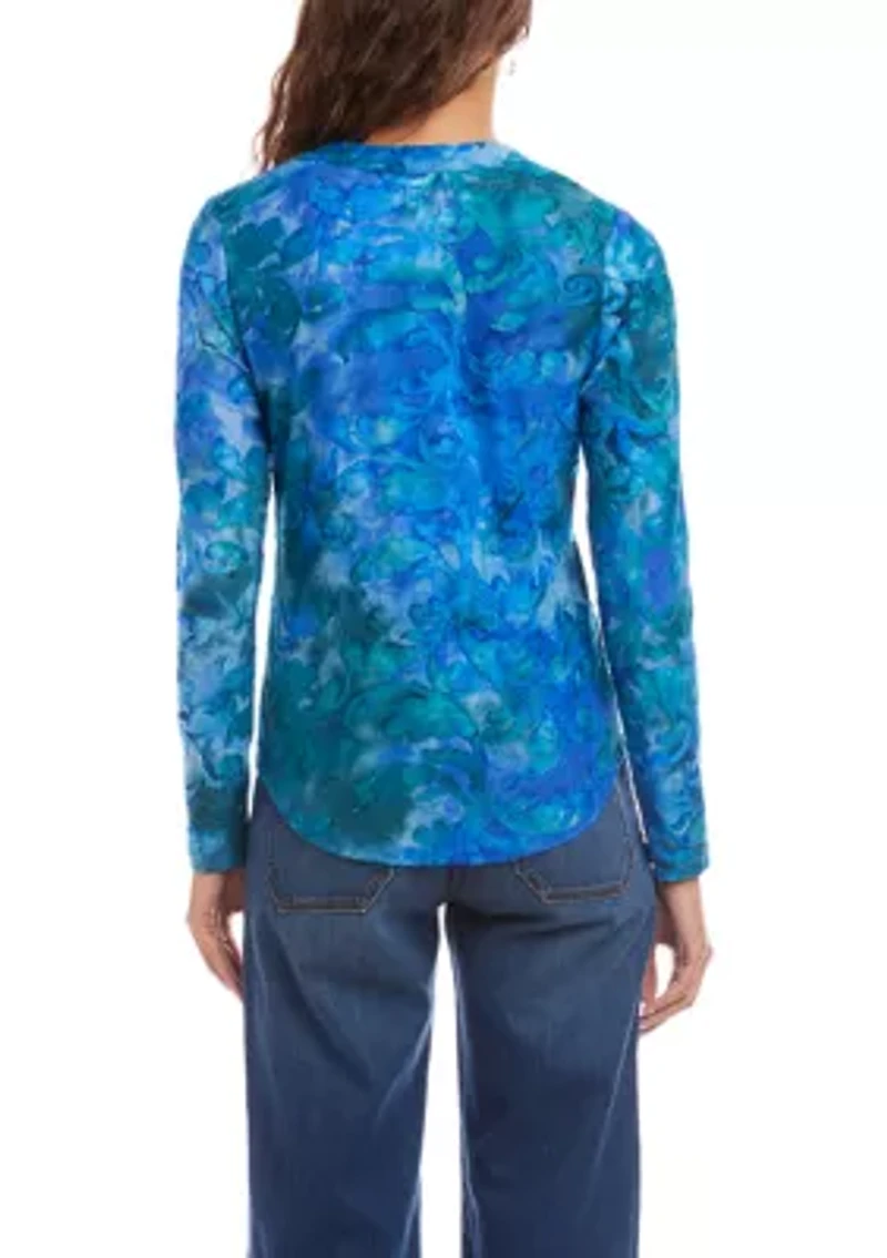 Petite Long Sleeve Burnout Top