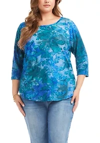 Plus 3/4 Sleeve Burnout Top
