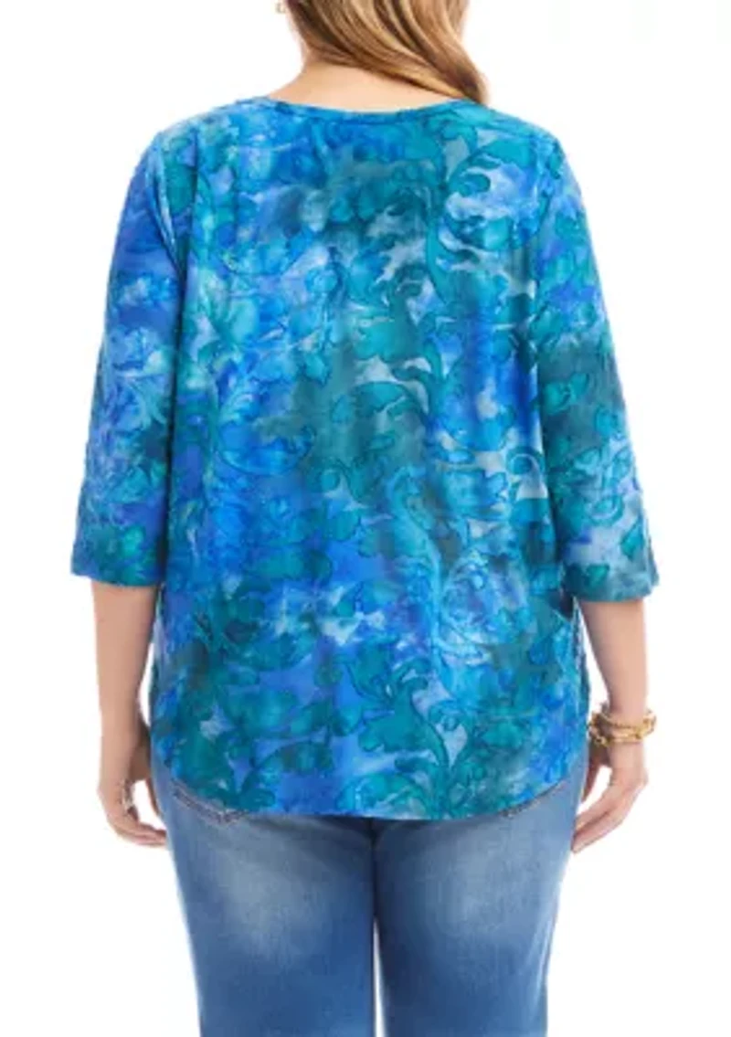 Plus 3/4 Sleeve Burnout Top