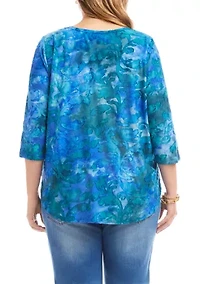 Plus 3/4 Sleeve Burnout Top