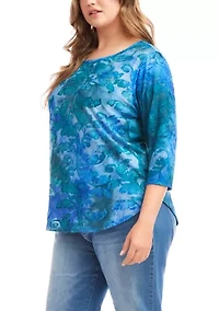 Plus 3/4 Sleeve Burnout Top