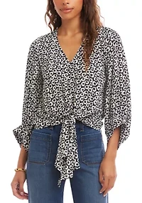 Women's Blouson Sleeve Tie-Front Top