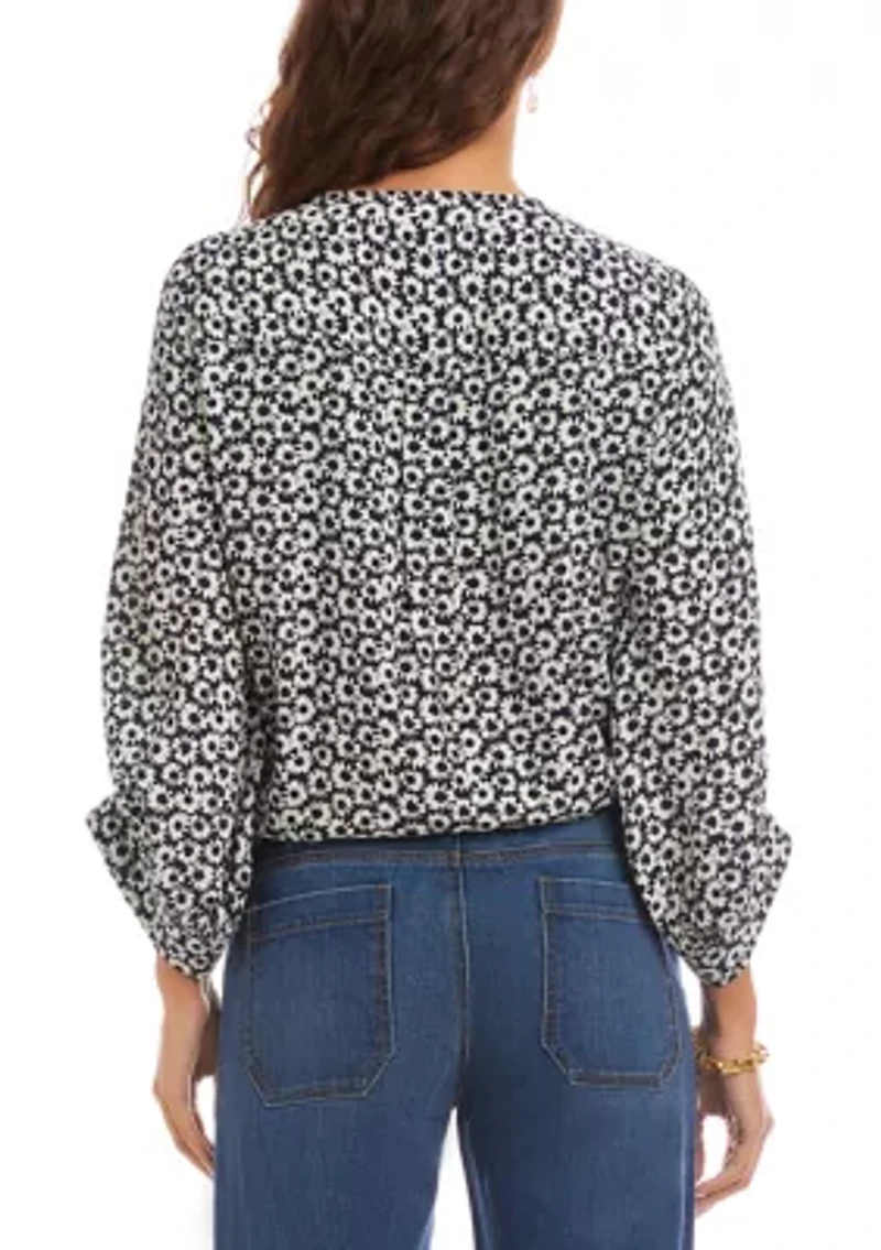 Women's Blouson Sleeve Tie-Front Top