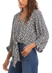 Women's Blouson Sleeve Tie-Front Top