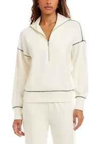Women's Half-Zip Contrast Stitch Pullover Top