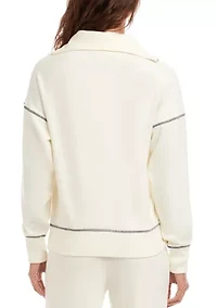 Women's Half-Zip Contrast Stitch Pullover Top