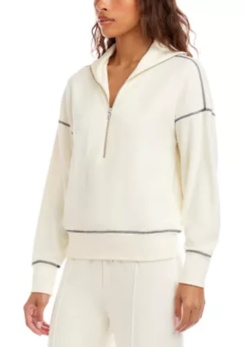 Women's Half-Zip Contrast Stitch Pullover Top