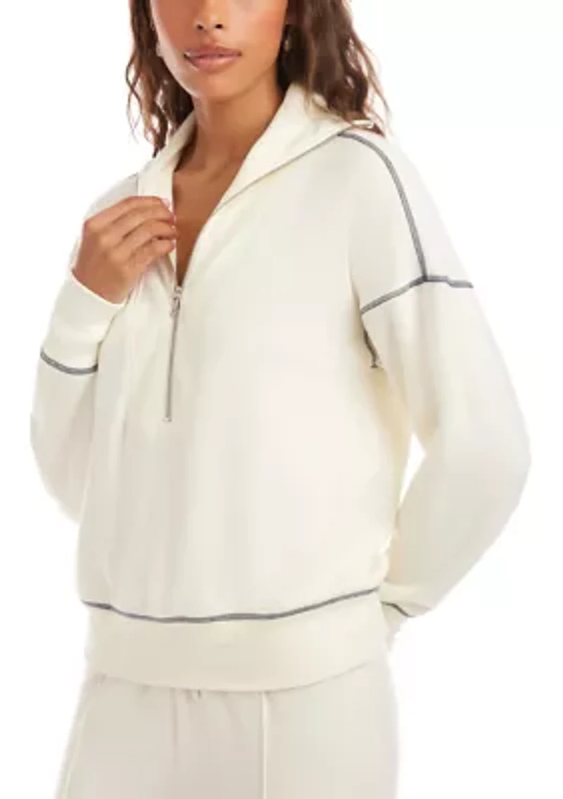 Women's Half-Zip Contrast Stitch Pullover Top