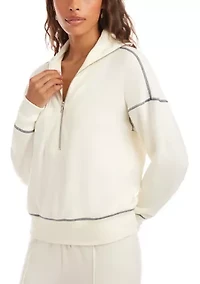 Women's Half-Zip Contrast Stitch Pullover Top