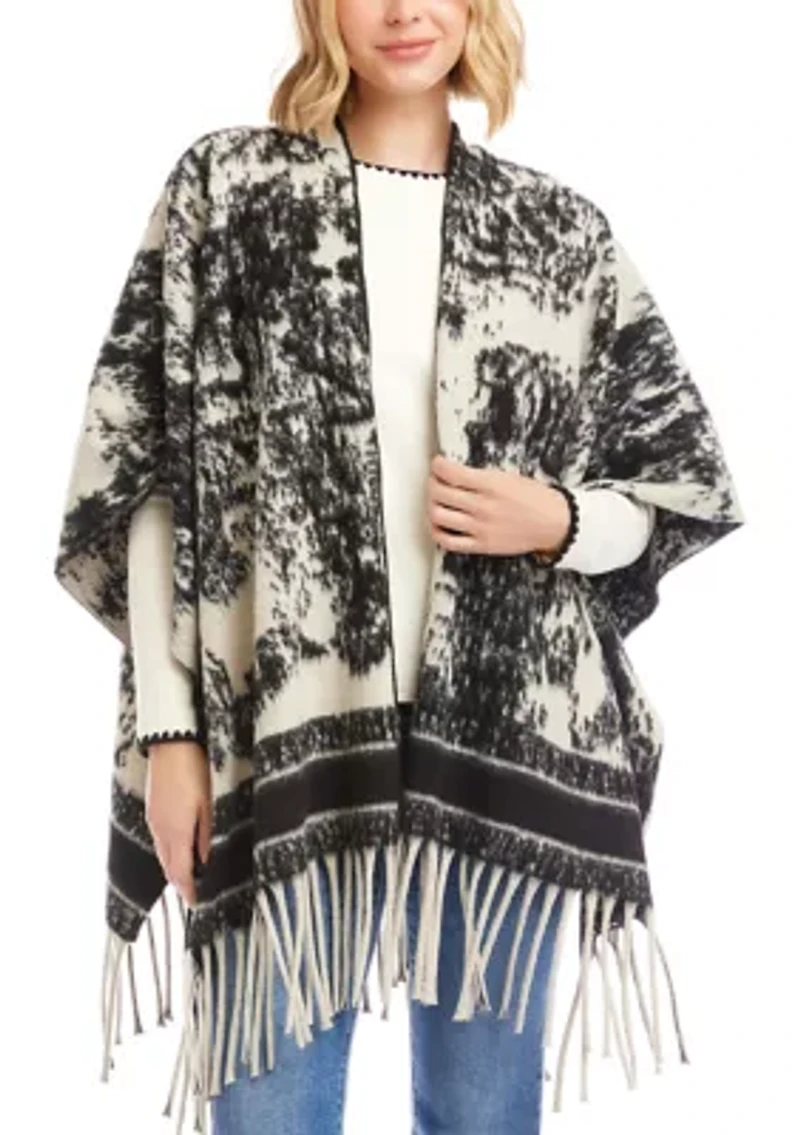 Women's Abstract Fringe Poncho