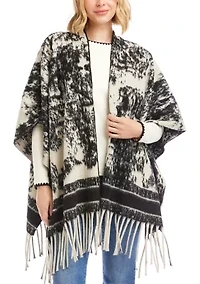 Women's Abstract Fringe Poncho