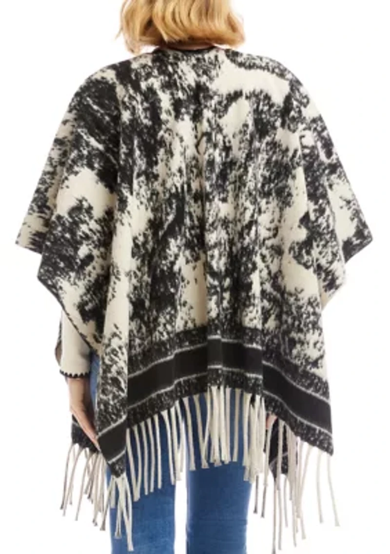 Women's Abstract Fringe Poncho