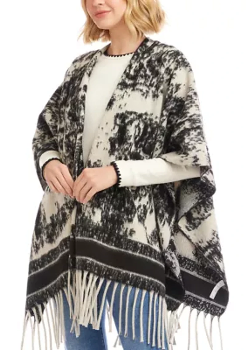Women's Abstract Fringe Poncho