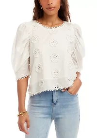 Women's Puff Sleeve Embroidered Top