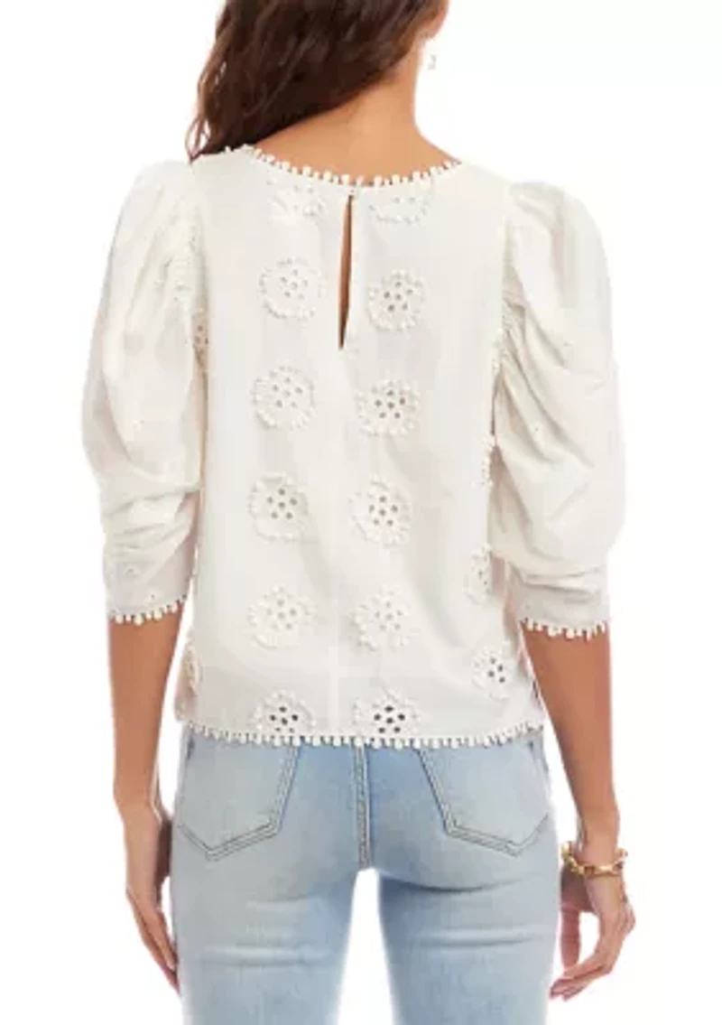 Women's Puff Sleeve Embroidered Top