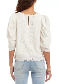 Women's Puff Sleeve Embroidered Top