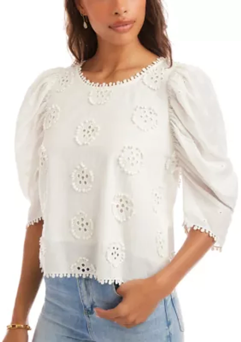Women's Puff Sleeve Embroidered Top