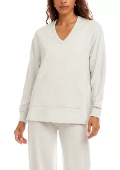 Petite V-Neck Kangaroo Pocket Sweatshirt