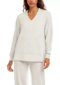 Petite V-Neck Kangaroo Pocket Sweatshirt