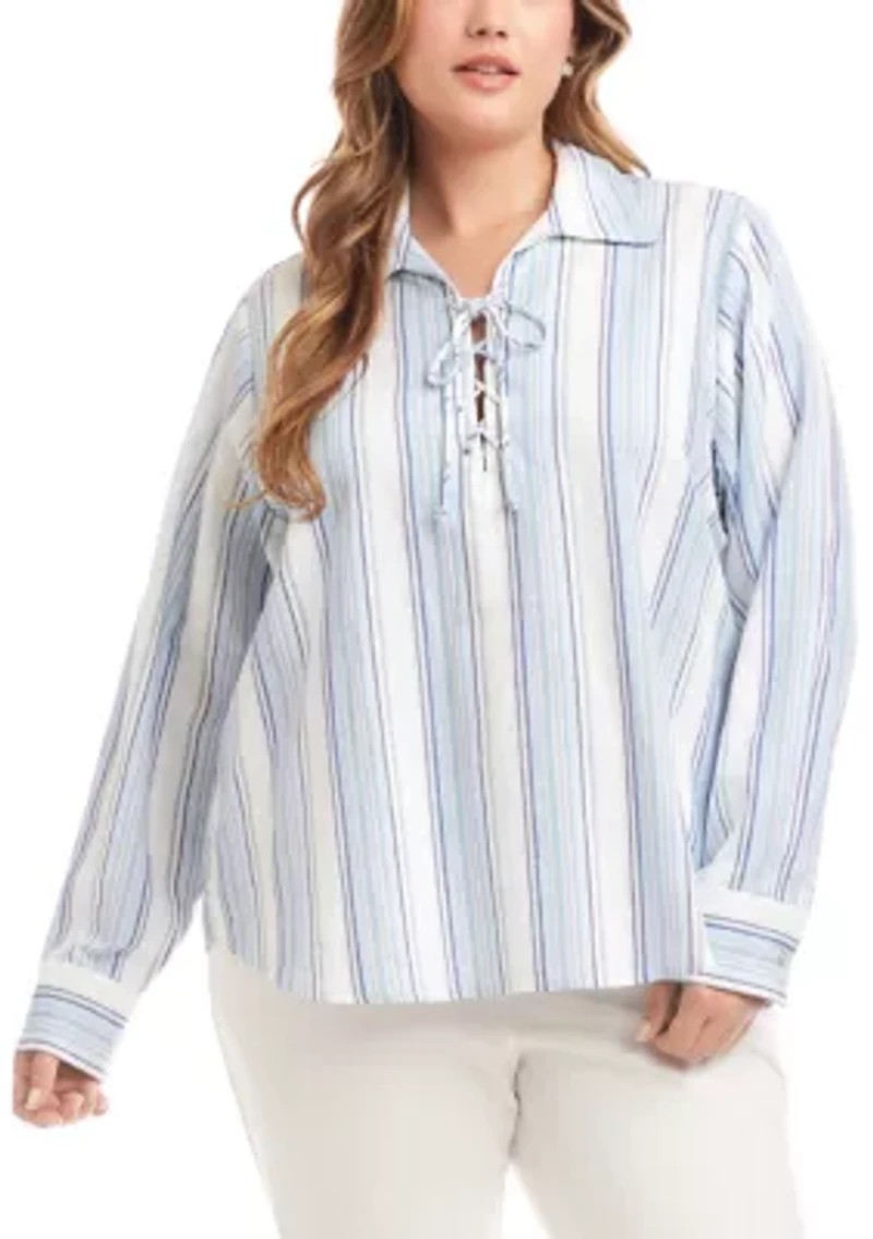 Plus Eyelet Lace Up Top