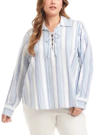 Plus Eyelet Lace Up Top