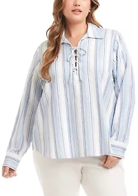 Plus Eyelet Lace Up Top