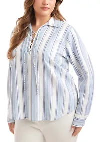 Plus Eyelet Lace Up Top