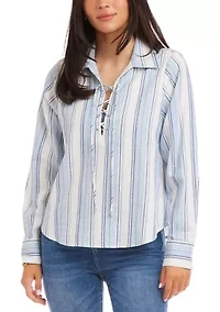 Women's Long Sleeve Eyelet Lace Up Top