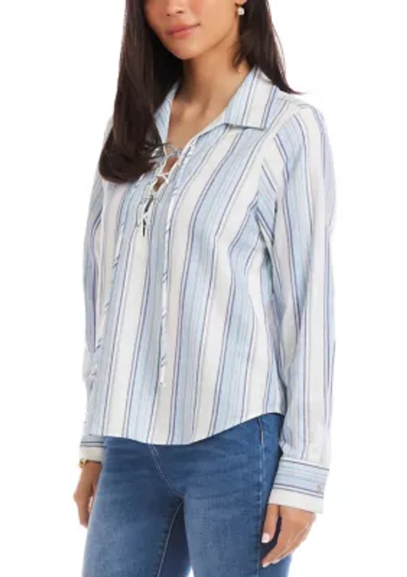 Women's Long Sleeve Eyelet Lace Up Top