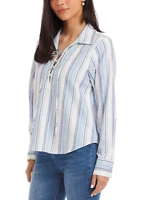 Women's Long Sleeve Eyelet Lace Up Top