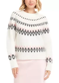 Petite Long Sleeve Jacquard Crew Sweater