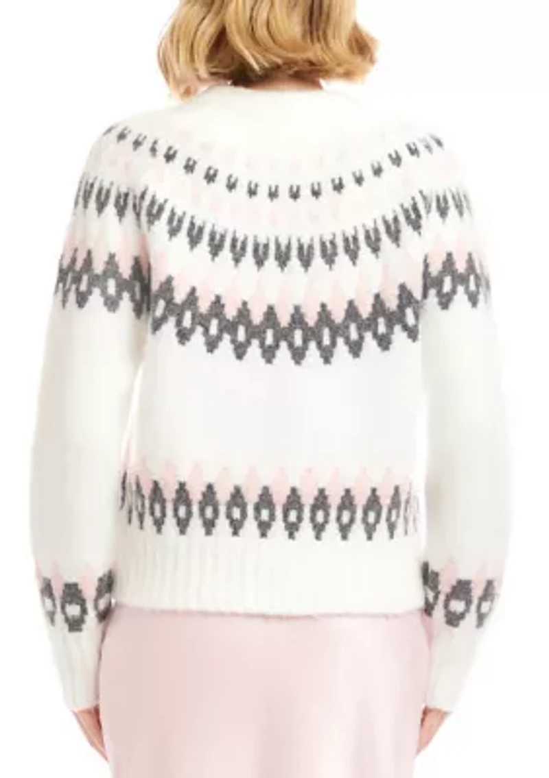 Petite Long Sleeve Jacquard Crew Sweater