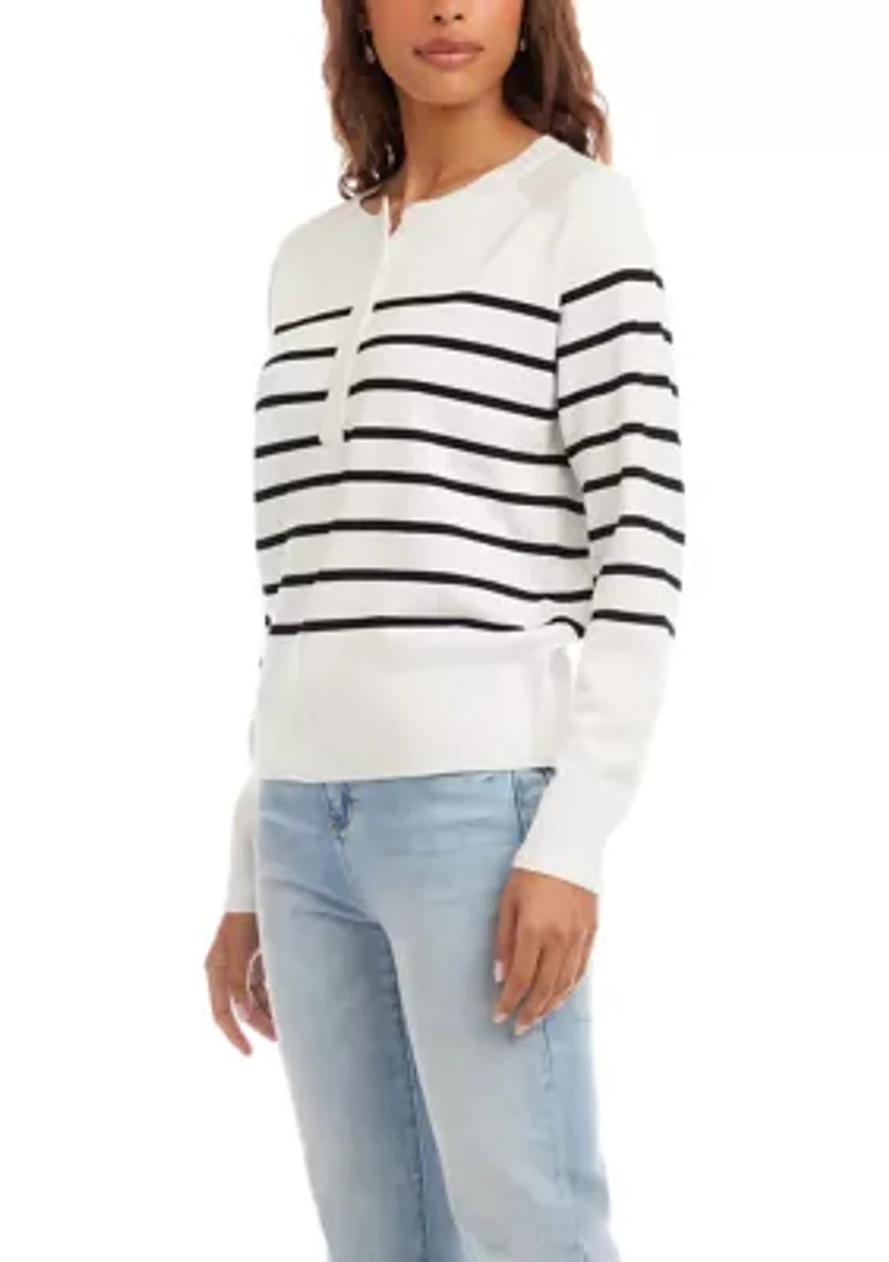 Petite Henley Stripe Sweater