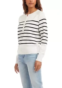 Petite Henley Stripe Sweater