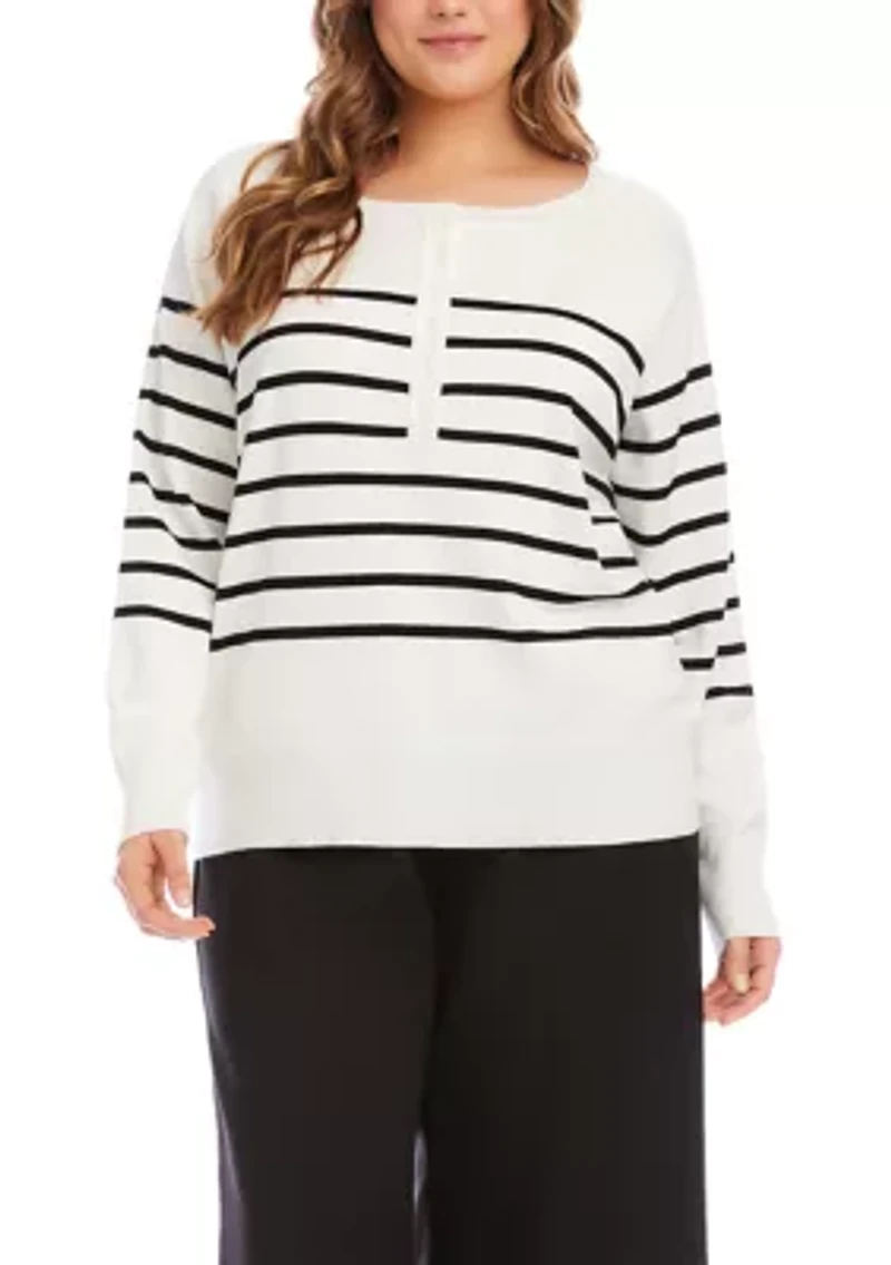 Plus Henley Striped Sweater