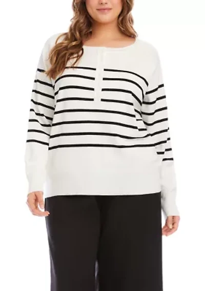 Plus Henley Striped Sweater