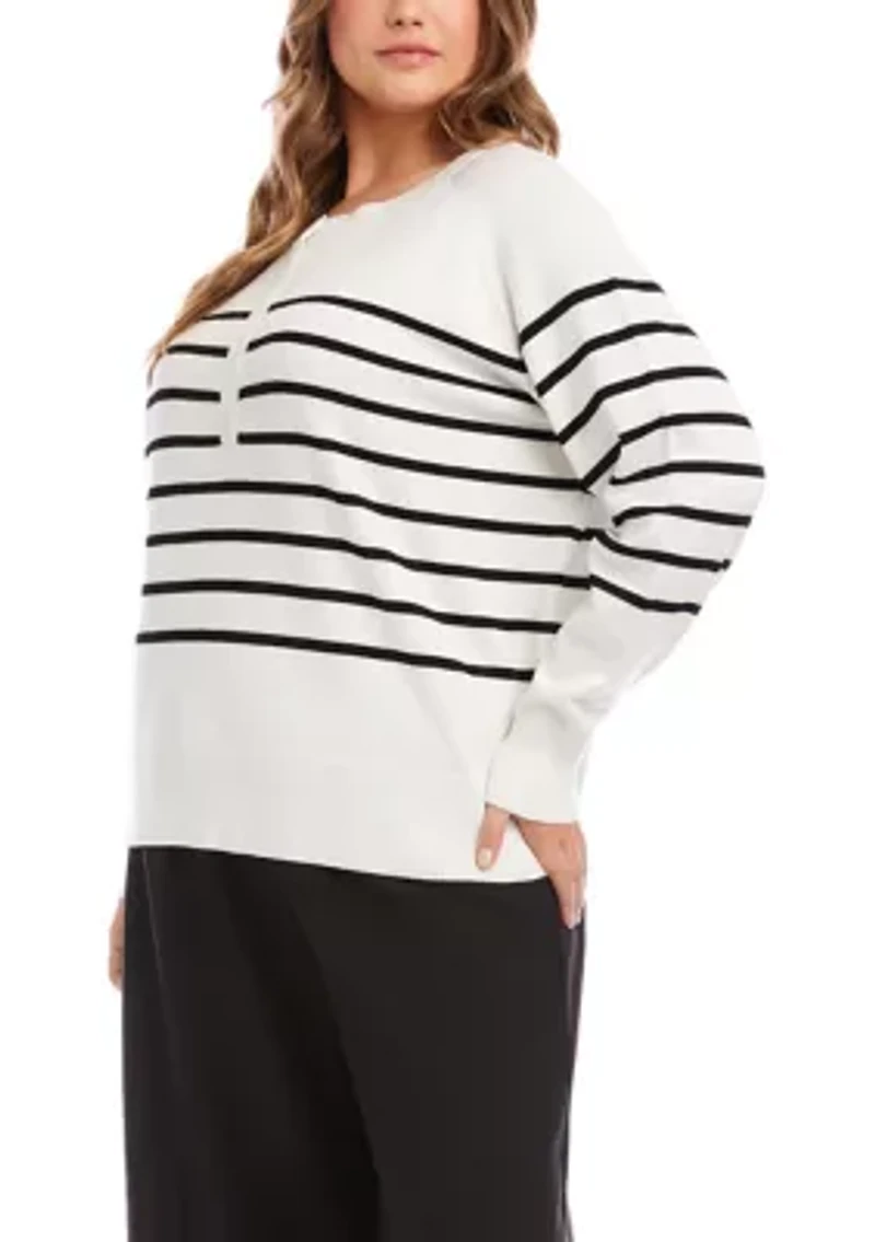 Plus Henley Striped Sweater