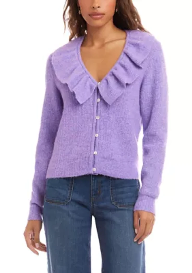 Women's Ruffle Neckline Cardigan Sweater
