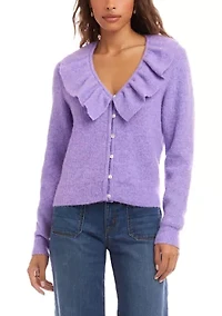 Women's Ruffle Neckline Cardigan Sweater