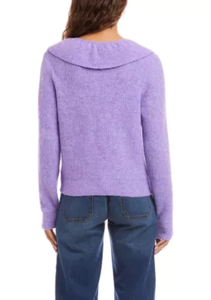 Women's Ruffle Neckline Cardigan Sweater