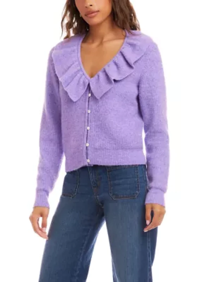 Women's Ruffle Neckline Cardigan Sweater
