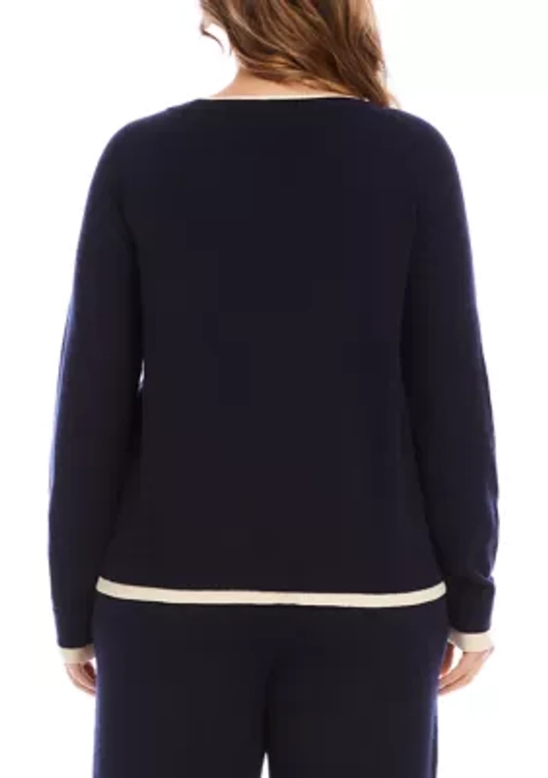 Plus Contrast Crewneck Sweater