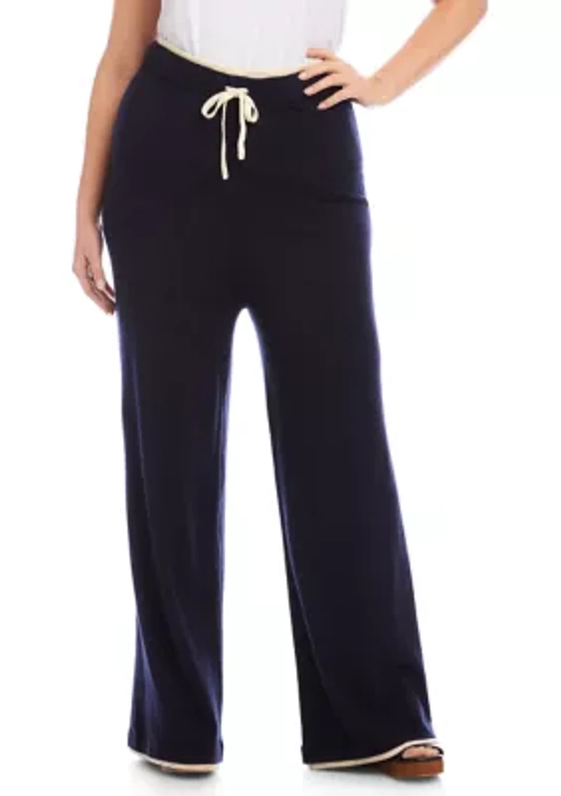 Plus Contrast Drawstring Wide-Leg Sweater Pants